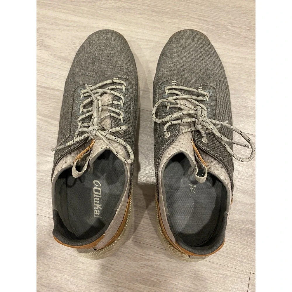 OLUKAI Nanea Li Gray Boat Shoes-Mens 9.5-Weather Resistant Breathable Canvas